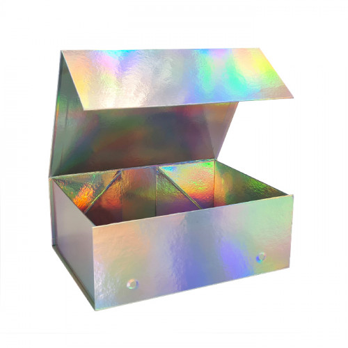 Small Holographic Gift Boxes from stock UK. No minimum plain or printed